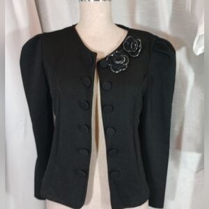 Unbranded Suit Jacket, Black, Floral Collar Decor Buttons, Round Collar, XS